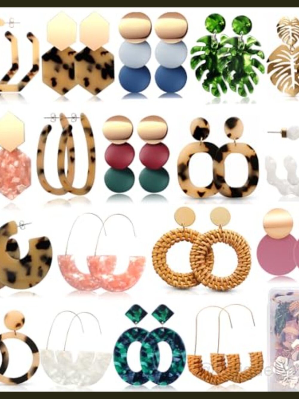18 Pairs Statement Earrings Straw Rattan Acrylic Resin Hoop Drop Dangle Set